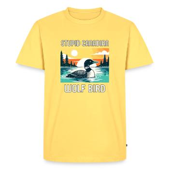 Loon Canadien Insolite Humour - T-shirt Premium bio Homme - jaune pastel - Devant - AI Model Male 185 dark (185cm)