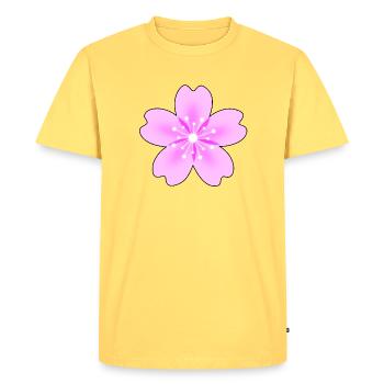 Fleur rose avec des rayons néon - T-shirt Premium bio Homme - jaune pastel - Devant - AI Model Male 185 dark (185cm)