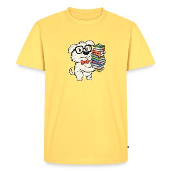 Bookish Pup and Stacked Books - Men's Premium Organic T-Shirt - sky yellow - Front - AI Model Male 185 dark (185cm)