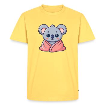 Koala kawaii enveloppé dans drap rose - T-shirt Premium bio Homme - jaune pastel - Devant - AI Model Male 185 dark (185cm)