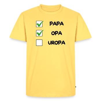 OPA Checklist - Men's Premium Organic T-Shirt - sky yellow - Front - AI Model Male 185 dark (185cm)