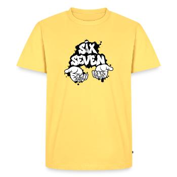 Six Seven Graffiti - T-shirt Premium bio Homme - jaune pastel - Devant - AI Model Male 185 dark (185cm)