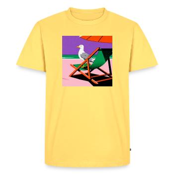 Colorful beach chair and seagull - Men's Premium Organic T-Shirt - sky yellow - Front - AI Model Male 185 dark (185cm)