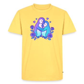Duo d’amour des manchots dans la roseraie - T-shirt Premium bio Homme - jaune pastel - Devant - AI Model Male 185 dark (185cm)