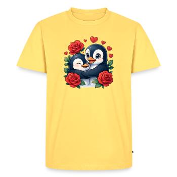 Togetherness Penguins Rose Heart - Men's Premium Organic T-Shirt - sky yellow - Front - AI Model Male 185 dark (185cm)