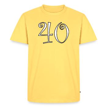 40. 40 YEARS. 40th ANNIVERSARY. 40 YEARS ANNIVERSARY. - Men's Premium Organic T-Shirt - sky yellow - Front - AI Model Male 185 dark (185cm)