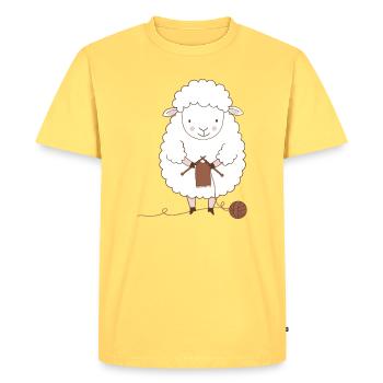 Sheep Knitter Wool and Needles - Men's Premium Organic T-Shirt - sky yellow - Front - AI Model Male 185 dark (185cm)