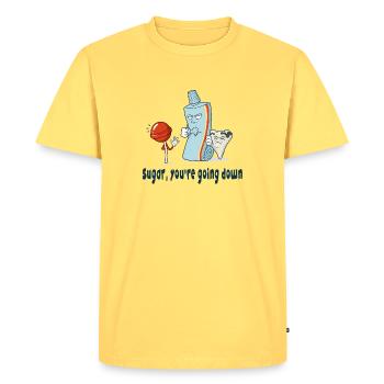 Chérie, tu vas tomber - T-shirt Premium bio Homme - jaune pastel - Devant - AI Model Male 185 dark (185cm)