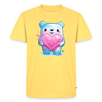 Ourson câlin avec cristal de cœur - T-shirt Premium bio Homme - jaune pastel - Devant - AI Model Male 185 dark (185cm)