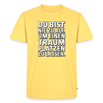 Conception de Dream Burst Never Too Old - T-shirt Premium bio Homme - jaune pastel - Devant - AI Model Male 185 dark (185cm)