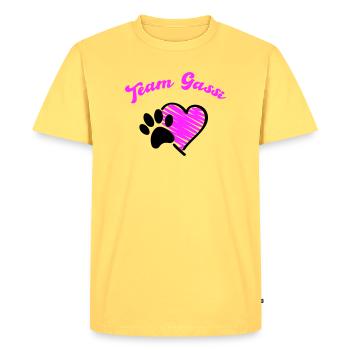 Team Dog Walk Heart Love - Men's Premium Organic T-Shirt - sky yellow - Front - AI Model Male 185 dark (185cm)