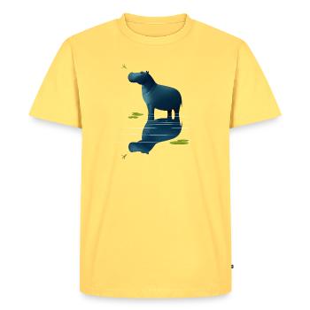 Hippopotame et libellule - T-shirt Premium bio Homme - jaune pastel - Devant - AI Model Male 185 dark (185cm)