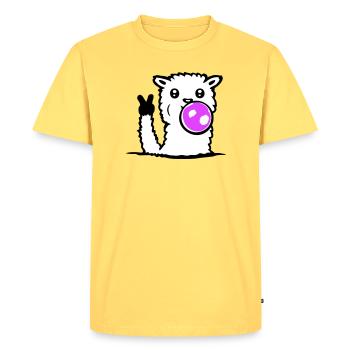 Lunettes de soleil chewing-gum lama Paix Victoire Main Cool - T-shirt Premium bio Homme - jaune pastel - Devant - AI Model Male 185 dark (185cm)