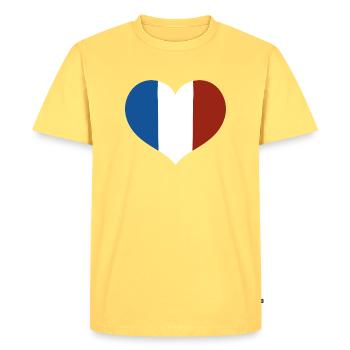 Cœur du drapeau français - T-shirt Premium bio Homme - jaune pastel - Devant - AI Model Male 185 dark (185cm)
