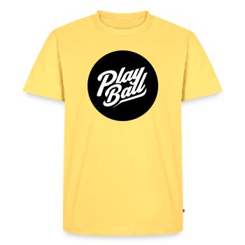 Play Ball Vintage Script - T-shirt Premium bio Homme - jaune pastel - Devant - AI Model Male 185 dark (185cm)