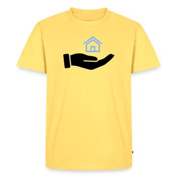 Hand holding house property - Men's Premium Organic T-Shirt - sky yellow - Front - AI Model Male 185 dark (185cm)