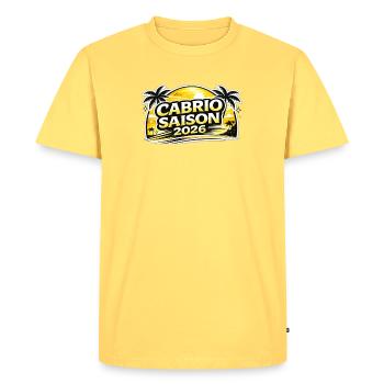 Convertible Season 2026 Sunset Palm Cabriolet Fans - Men's Premium Organic T-Shirt - sky yellow - Front - AI Model Male 185 dark (185cm)