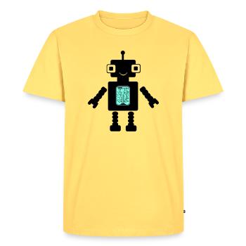 Robot Comic - Men's Premium Organic T-Shirt - sky yellow - Front - AI Model Male 185 dark (185cm)