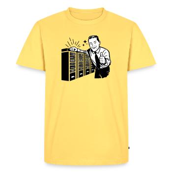 Rétro IT Admin Smiling – Support technique vintage - T-shirt Premium bio Homme - jaune pastel - Devant - AI Model Male 185 dark (185cm)