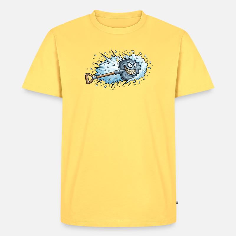 Wütender Schneeschieber Cartoon - Männer Premium Bio T-Shirt - Pastellgelb