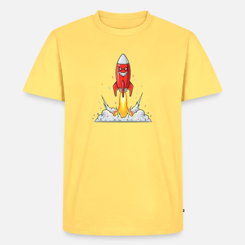 Wütender Raketen-Comic-Charakter - Männer Premium Bio T-Shirt - Pastellgelb