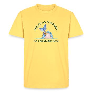 Échoué en tant qu’humain – Je suis une sirène maintenant - T-shirt Premium bio Homme - jaune pastel - Devant - AI Model Male 185 dark (185cm)