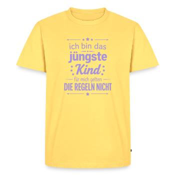 I'm the youngest child, rules don't apply - Men's Premium Organic T-Shirt - sky yellow - Front - AI Model Male 185 dark (185cm)
