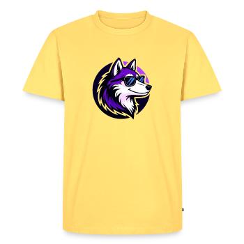 Loup Violet Lunettes Soleil Stylisé - T-shirt Premium bio Homme - jaune pastel - Devant - AI Model Male 185 dark (185cm)