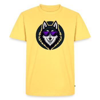 Husky lunettes violettes glam - T-shirt Premium bio Homme - jaune pastel - Devant - AI Model Male 185 dark (185cm)