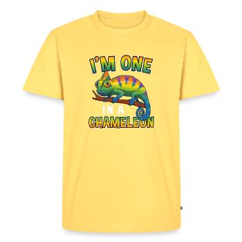 Je suis un dans un jeu de mots drôle de reptile caméléon - T-shirt Premium bio Homme - jaune pastel - Devant - AI Model Male 185 dark (185cm)