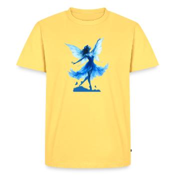 La Fée Bleue en Vol - T-shirt Premium bio Homme - jaune pastel - Devant - AI Model Male 185 dark (185cm)