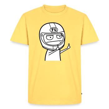 FU Meme avec casque de moto (les couleurs peuvent être changées) - T-shirt Premium bio Homme - jaune pastel - Devant - AI Model Male 185 dark (185cm)