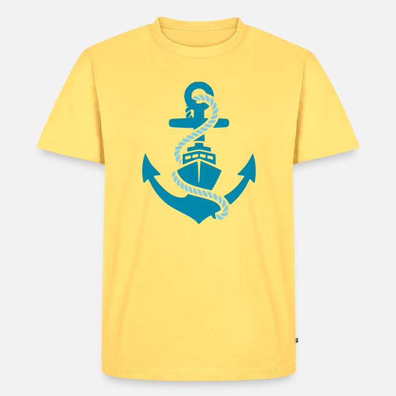 Anker Schiff Boot Maritim - Männer Premium Bio T-Shirt - Pastellgelb
