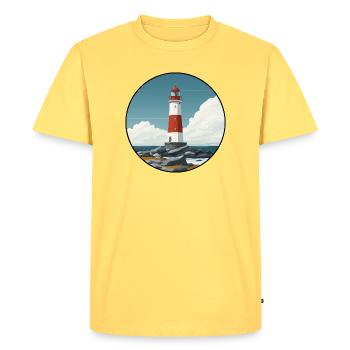 Phare breton sur la côte rocheuse - T-shirt Premium bio Homme - jaune pastel - Devant - AI Model Male 185 dark (185cm)