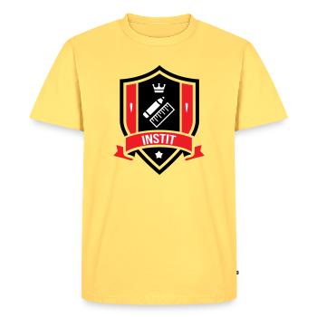 Coat of arms Instit: The Badge of the Schoolmasters! - Men's Premium Organic T-Shirt - sky yellow - Front - AI Model Male 185 dark (185cm)