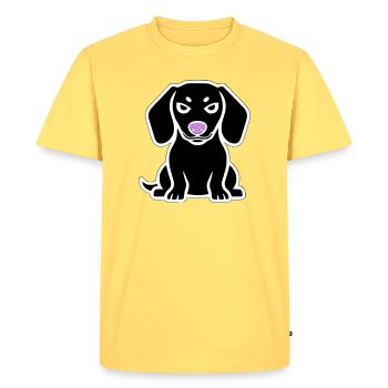 Dessin animé chiot teckel - T-shirt Premium bio Homme - jaune pastel - Devant - AI Model Male 185 dark (185cm)