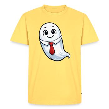Talking ghost in suit - Men's Premium Organic T-Shirt - sky yellow - Front - AI Model Male 185 dark (185cm)