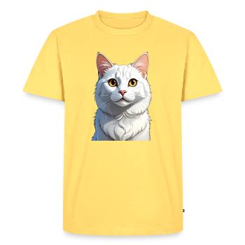 Chat blanc - T-shirt Premium bio Homme - jaune pastel - Devant - AI Model Male 185 dark (185cm)