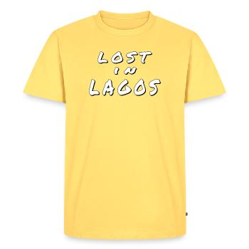 Lost in Lagos – Algarve Design - T-shirt Premium bio Homme - jaune pastel - Devant - AI Model Male 185 dark (185cm)