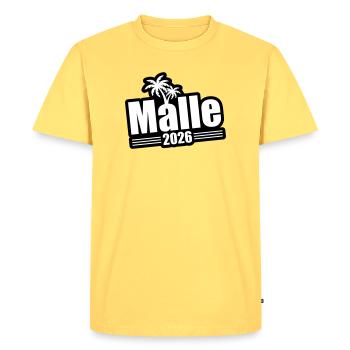 Palmiers Malle 2026 - T-shirt Premium bio Homme - jaune pastel - Devant - AI Model Male 185 dark (185cm)