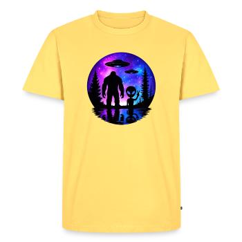 Alien Bigfoot UFO Sasquatch Believers Spaceship - Men's Premium Organic T-Shirt - sky yellow - Front - AI Model Male 185 dark (185cm)