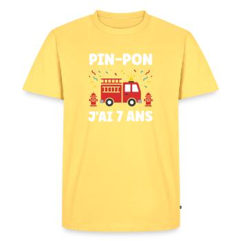 Pin-Pon J’ai 7 Ans Camion de Pompiers - T-shirt Premium bio Homme - jaune pastel - Devant - AI Model Male 185 dark (185cm)