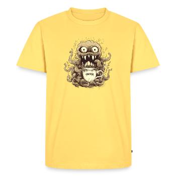 Monstre du café - Zombie caféine - Râle du matin - T-shirt Premium bio Homme - jaune pastel - Devant - AI Model Male 185 dark (185cm)
