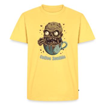 Monstre du café - Zombie caféine - Râle du matin - T-shirt Premium bio Homme - jaune pastel - Devant - AI Model Male 185 dark (185cm)