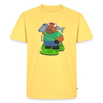 pêche au baudroie taureau - T-shirt Premium bio Homme - jaune pastel - Devant - AI Model Male 185 dark (185cm)