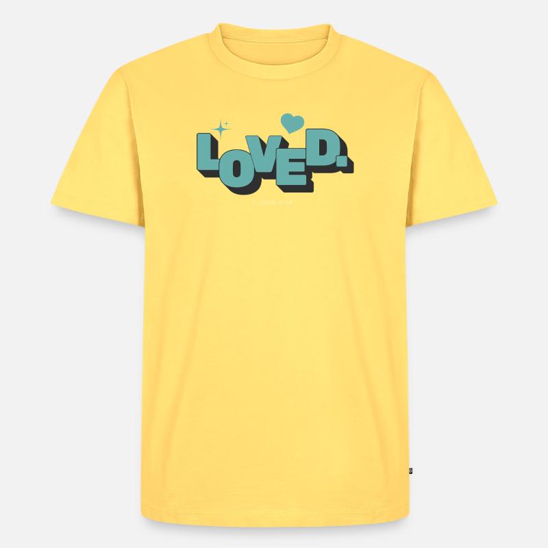 Loved 1 Johannes 4:16 Christlicher Glaube - Männer Premium Bio T-Shirt - Pastellgelb