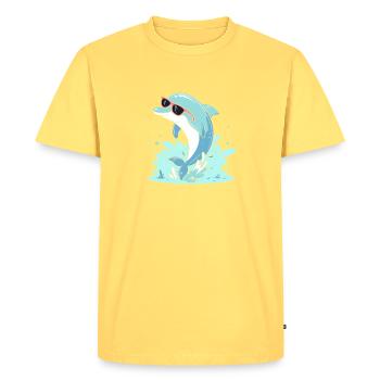 Dauphin estival lunettes rose - T-shirt Premium bio Homme - jaune pastel - Devant - AI Model Male 185 dark (185cm)