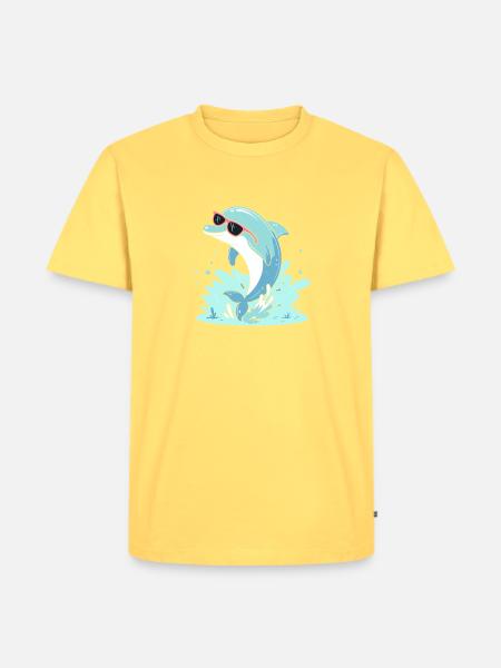 Delfin-Sommer-Pinkbrille - Männer Premium Bio T-Shirt - Pastellgelb