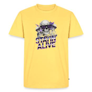 Stayin Alive Skeleton Rétro Disco années 70 - T-shirt Premium bio Homme - jaune pastel - Devant - AI Model Male 185 dark (185cm)