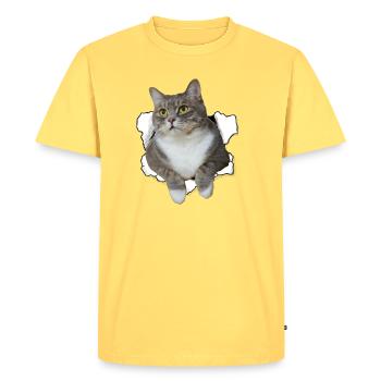 Cute cat peeking out of hole - Funny cat design - Men's Premium Organic T-Shirt - sky yellow - Front - AI Model Male 185 dark (185cm)